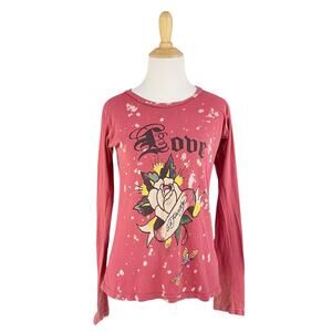 ED HARDY Christian Audigier Vintage Y2K True Love Graphic Long-Sleeve Tee Size S